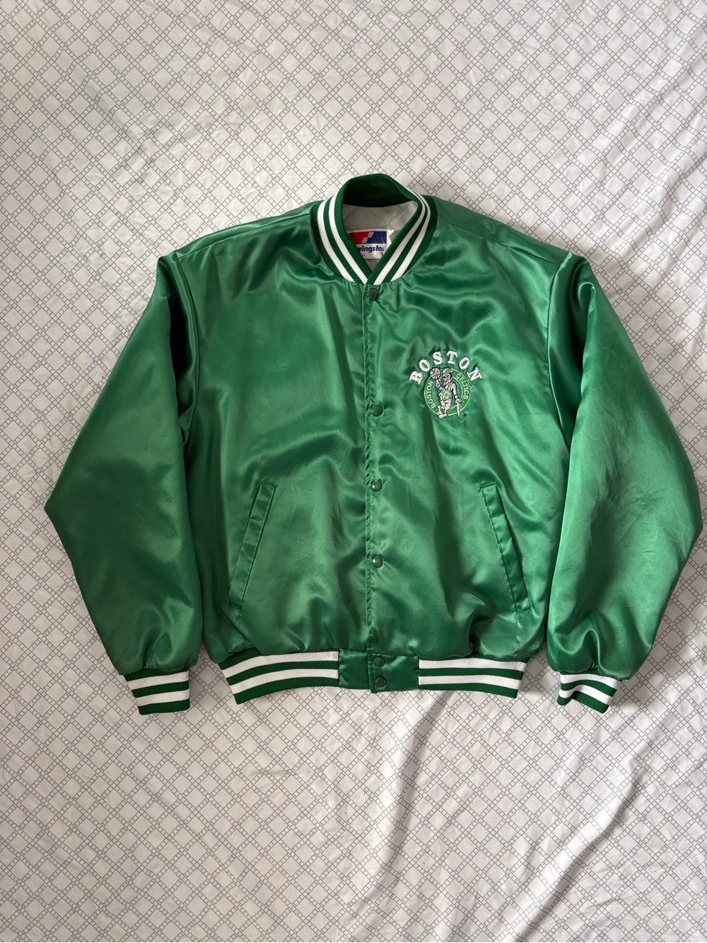 Boston Celtics Green Satin Bomber Jacket - Men's
